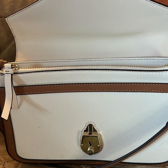 Calvin Klein smooth/slightly pebbled tan and White Crossbody Bag - Picture 6 of 7